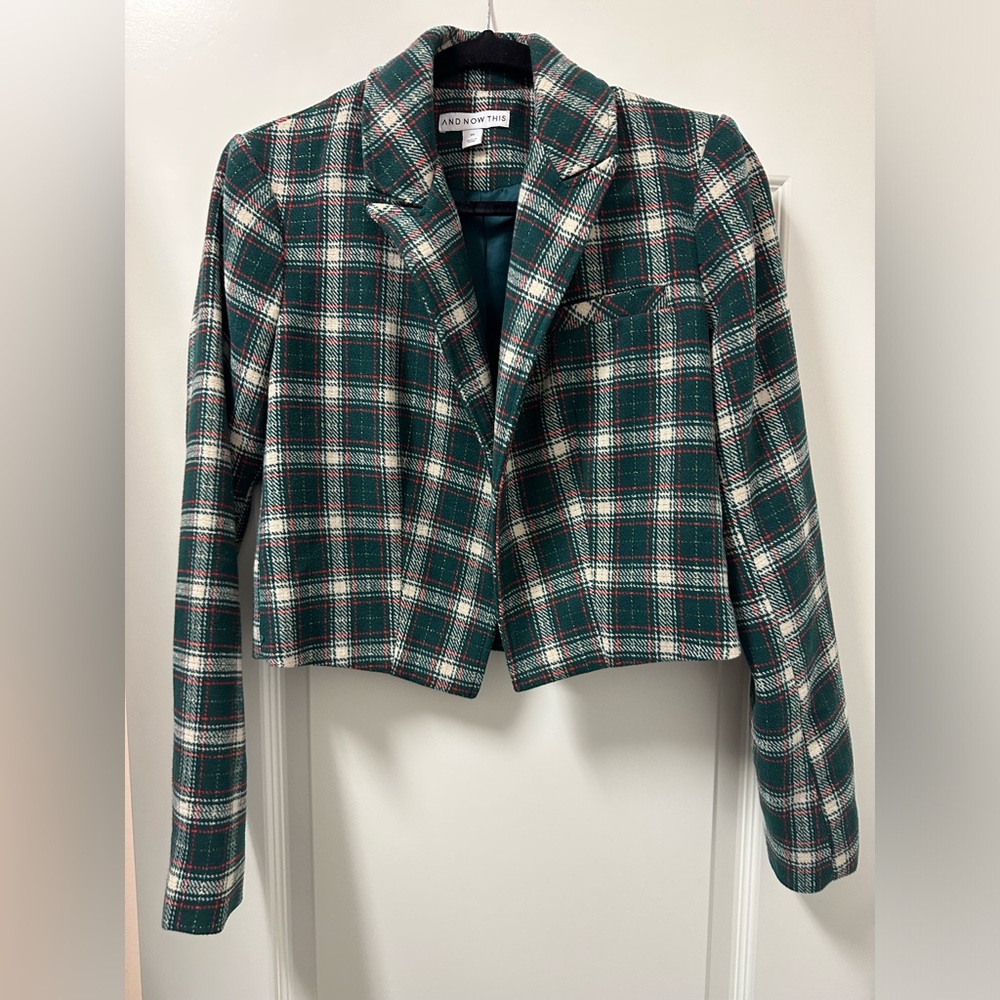 And now this size XS green and red blazer
